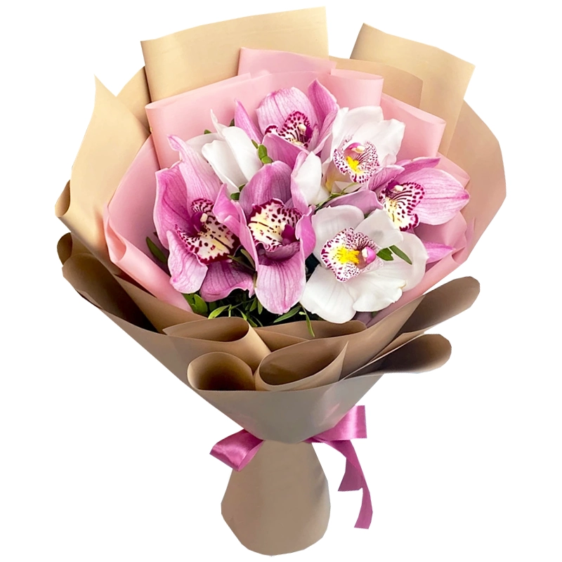 Букет из 7 орхидей нежный микс